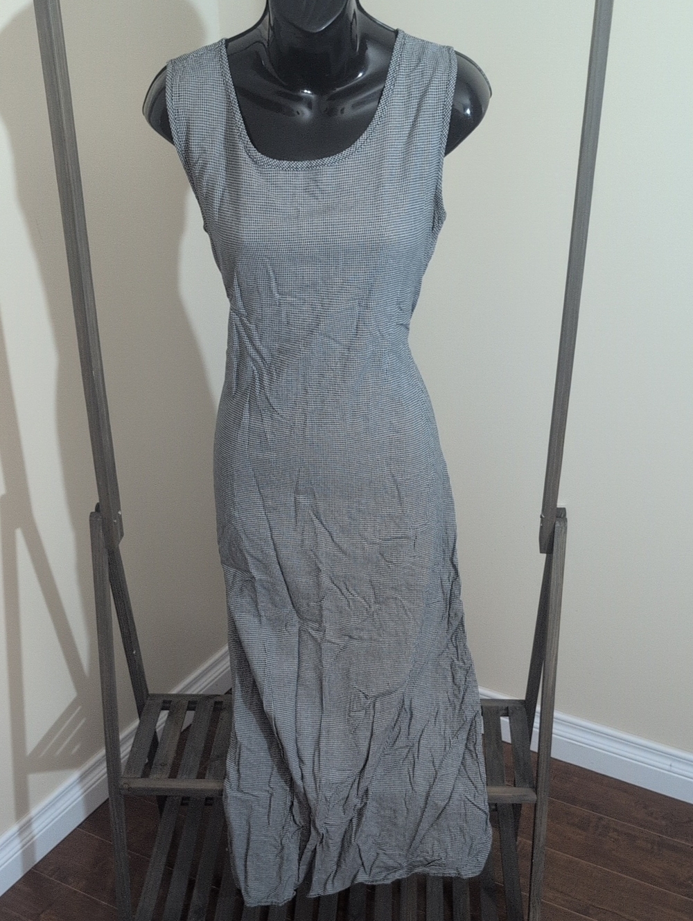 Penmans | Sleeveless Black And White Houndstooth Patterned Scoop-Neck Maxi Dress